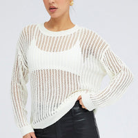 White Oversized Knit Top Crew Neck