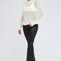 White Oversized Knit Top Crew Neck