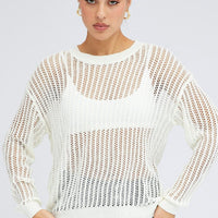 White Oversized Knit Top Crew Neck