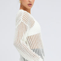 White Oversized Knit Top Crew Neck