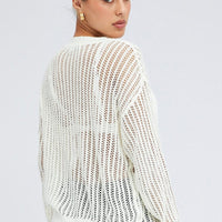 White Oversized Knit Top Crew Neck