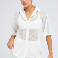 White Collar Knit Top Short Sleeve
