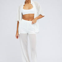 White Collar Knit Top Short Sleeve