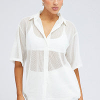 White Collar Knit Top Short Sleeve