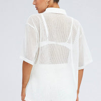 White Collar Knit Top Short Sleeve