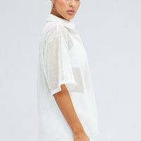 White Collar Knit Top Short Sleeve