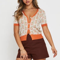 Print Knit Top Short Sleeve