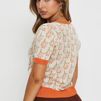 Print Knit Top Short Sleeve