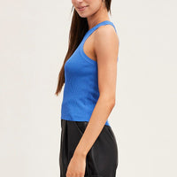 Blue Round Neck Rib Knit Tank Top