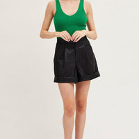 Green Knit Top Sleeveless Crop V-Neck