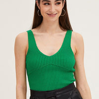 Green Knit Top Sleeveless Crop V-Neck