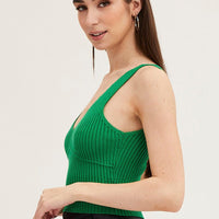 Green Knit Top Sleeveless Crop V-Neck