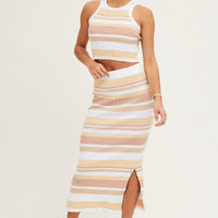 Stripe Knit Top Sleeveless Crop Round Neck