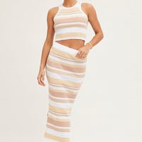 Stripe Knit Top Sleeveless Crop Round Neck