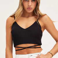 Black Knit Wrap Cami