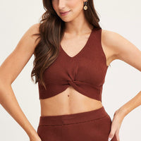 Brown Knit Top Sleeveless Crop