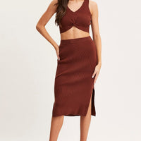 Brown Knit Top Sleeveless Crop