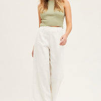 Green Knit Top Sleeveless Crop Round Neck