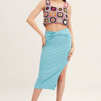 Multi Crochet Top Crop Square Neck