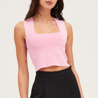 Pink Knit Top Sleeveless Crop Square Neck