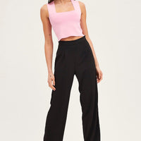 Pink Knit Top Sleeveless Crop Square Neck