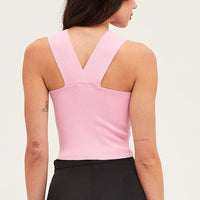 Pink Knit Top Sleeveless Crop Square Neck