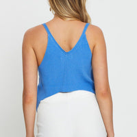 Blue Knit Top V-Neck