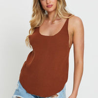 Brown Knit Top V-Neck