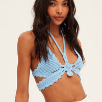 Blue Butterfly Knit Top Backless