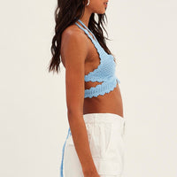 Blue Butterfly Knit Top Backless
