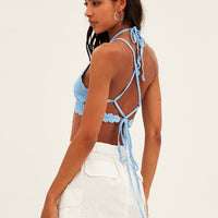 Blue Butterfly Knit Top Backless