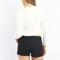 White Knit Top Long Sleeve Front Ribbon