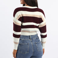Red Stripe Knit Top Long Sleeve Color Block