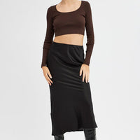 Brown Knit Top Long Sleeve Crop