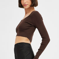 Brown Knit Top Long Sleeve Crop