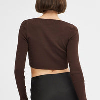 Brown Knit Top Long Sleeve Crop