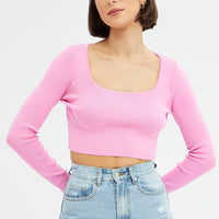Pink Knit Top Long Sleeve Crop