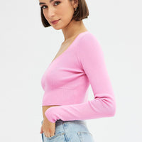 Pink Knit Top Long Sleeve Crop