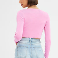 Pink Knit Top Long Sleeve Crop