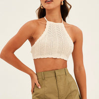 White Crochet Halter Neck Top