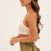 White Crochet Halter Neck Top
