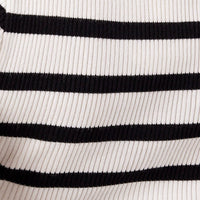 White Stripe Knit Top Long Sleeve Collared