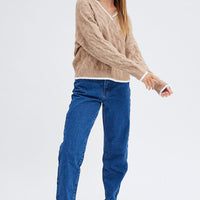 Beige Sweater Long sleeve V neck