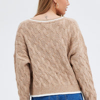 Beige Sweater Long sleeve V neck