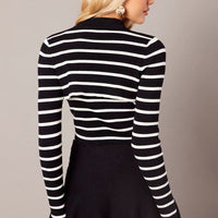 White Stripe Knit Top Long Sleeve Shrug and Cami Set