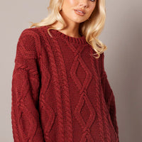 Brown Cable Knit Top Long Sleeve Longline