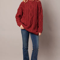 Brown Cable Knit Top Long Sleeve Longline