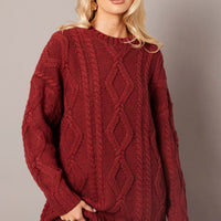 Brown Cable Knit Top Long Sleeve Longline