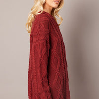 Brown Cable Knit Top Long Sleeve Longline