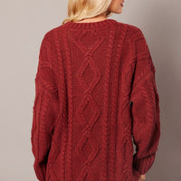 Brown Cable Knit Top Long Sleeve Longline